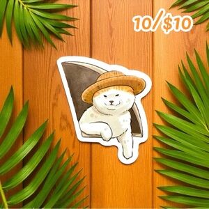 Cool White Cat in Straw Hat Sticker – Vinyl (Approx. 1.5”)